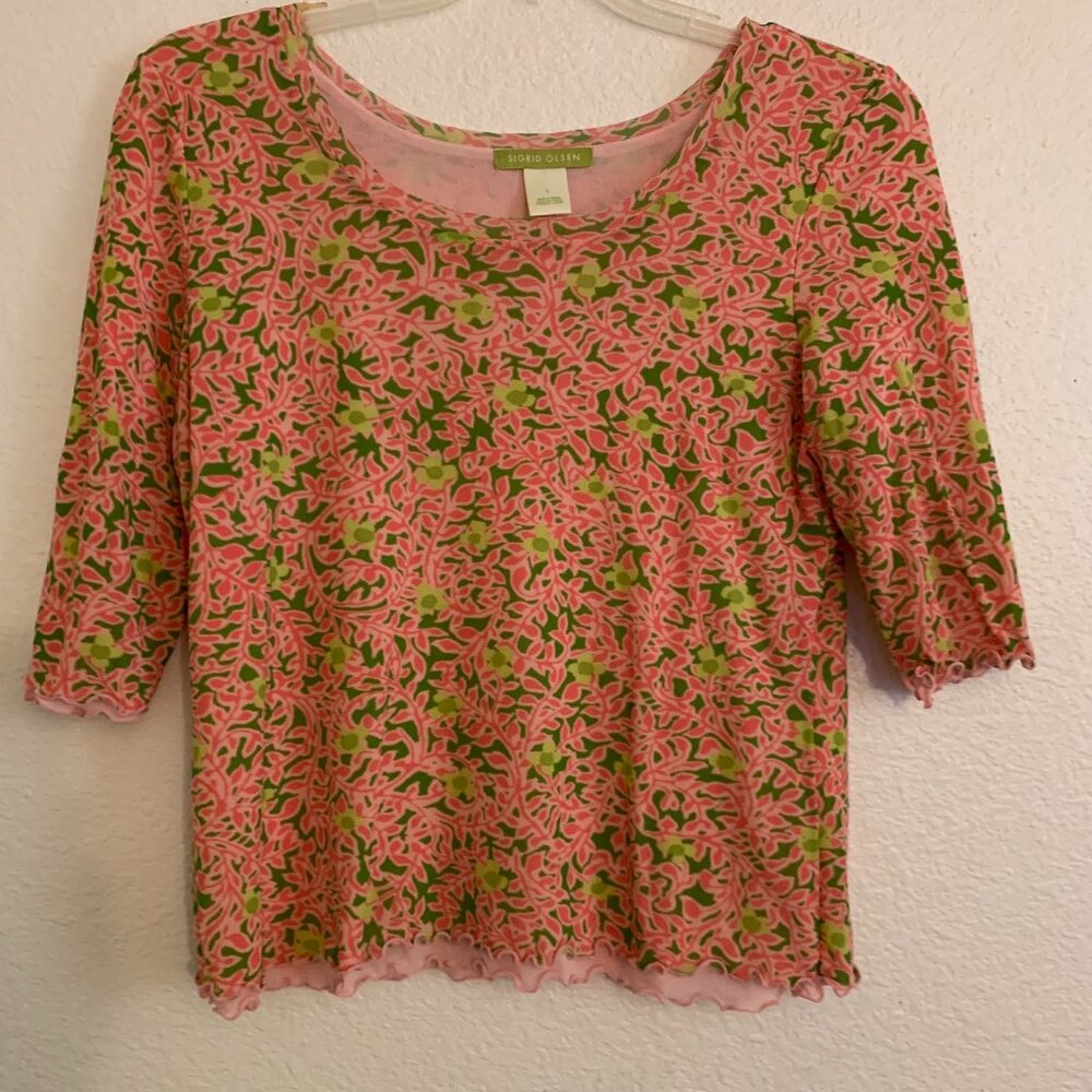Sigrid Olsen Pink and Green Blouse